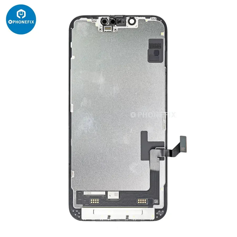 PhoneFix iPhone 14 Pro Max display screen assembly replacement showing the LED digitizer and screen components.