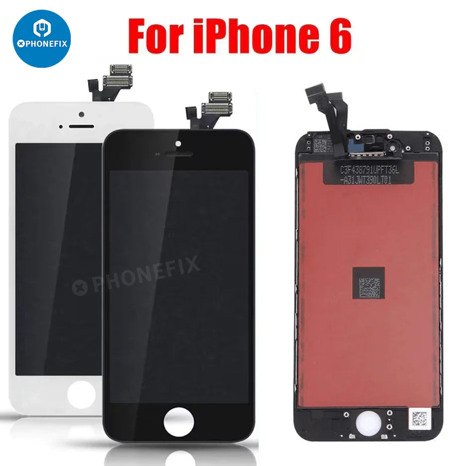 PHONEFIX iPhone 6-15 Pro Max display screen assembly replacement showing new phone screen with digitizer and frame.