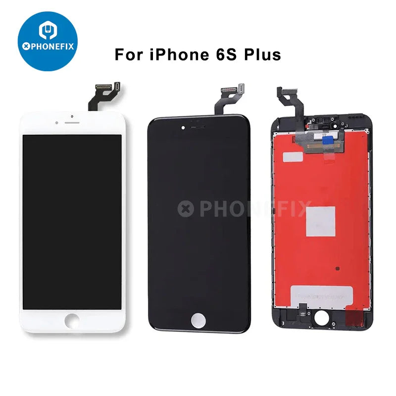 PHONEFIX iPhone 6-15 Pro Max display screen assembly replacement showing front view of new phone screen with digitizer and frame