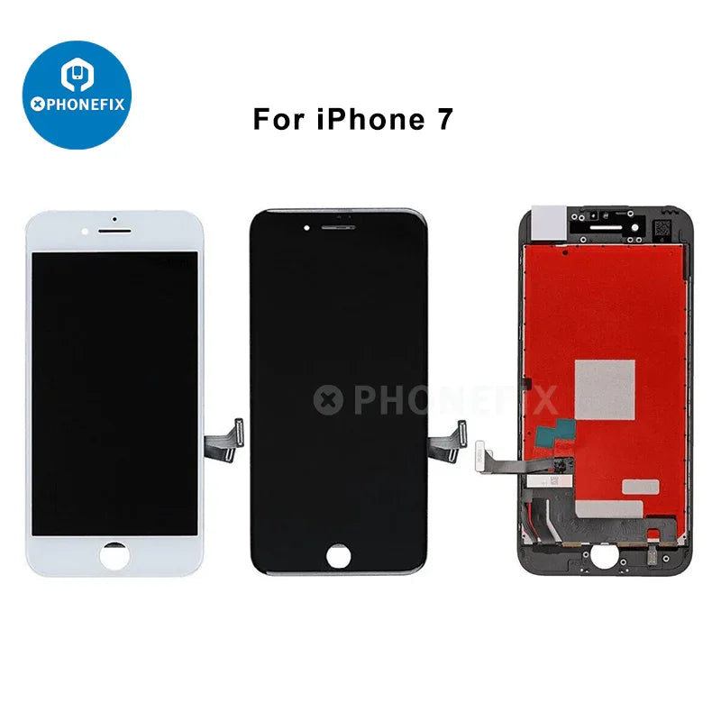 PHONEFIX iPhone 6-15 Pro Max display screen assembly replacement showing a new phone screen with front panel and digitizer.