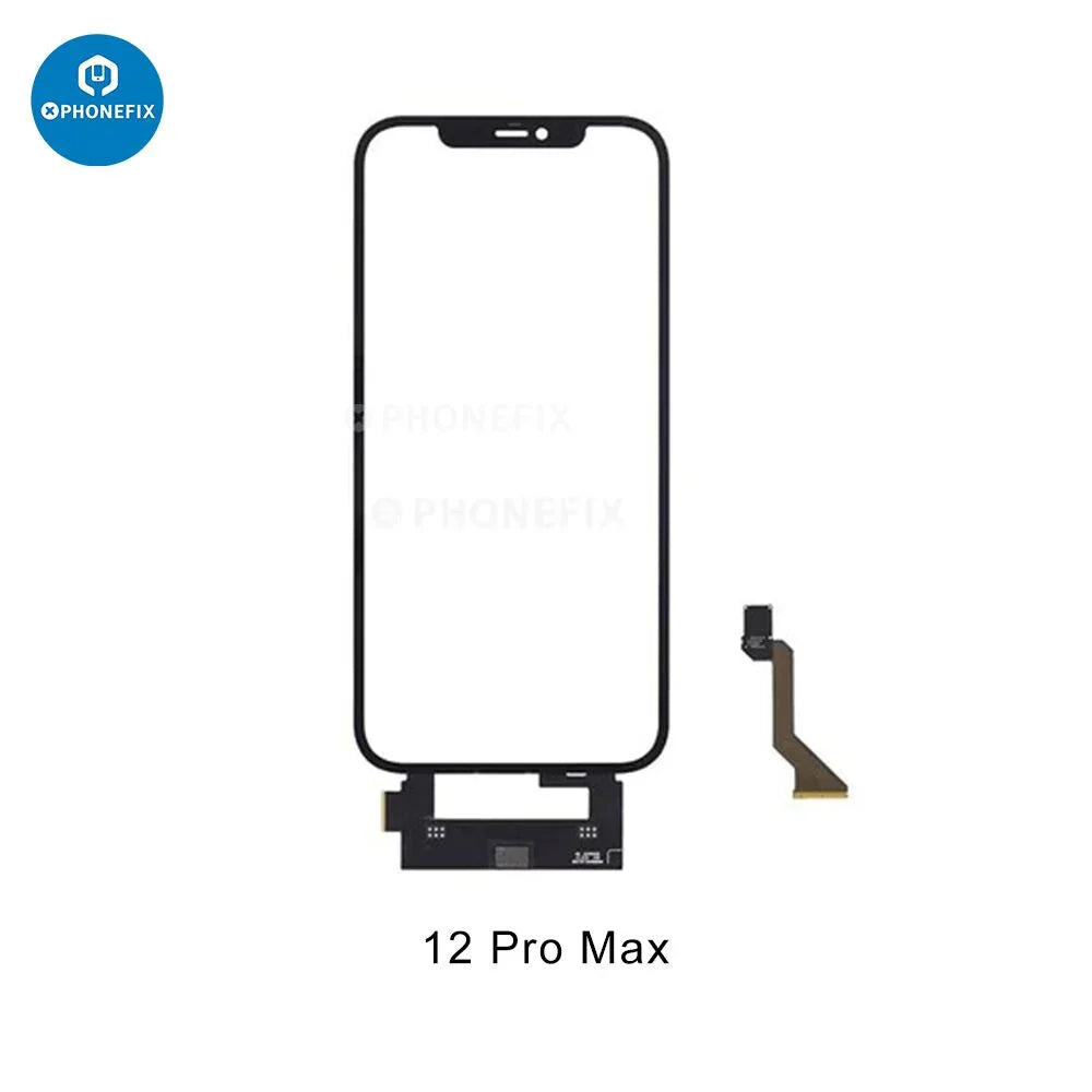 PhoneFIX iPhone X-15 Pro Max touch screen replacement with digitizer flex cable and OCA for repair or replacement.