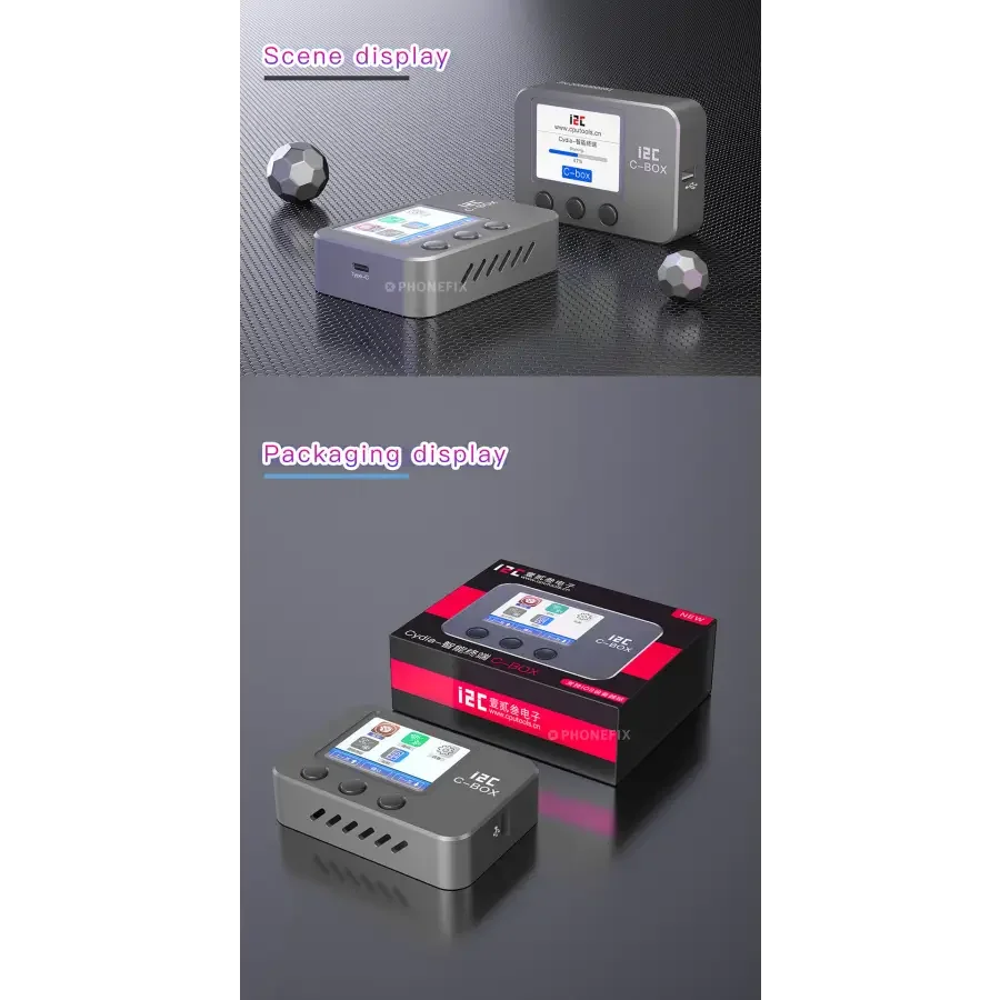 PHONEFIX I2C C-BOX Jail Break Tool for iPhone and iPad, bypasses ID and iCloud passwords for phone unlocking.