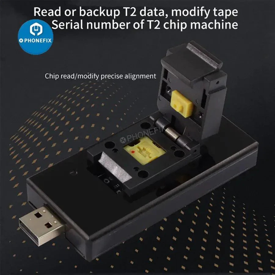 PhoneFix BY-T200 T2 Data Assistant backup and recovery tool for MacBook repair, shown with device interface and tools.