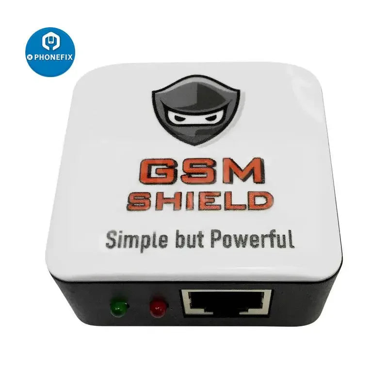 PhoneFIX GSM shield box for mobile phone IMEI reset and Google account repair, used for phone unlocking and repair tools.