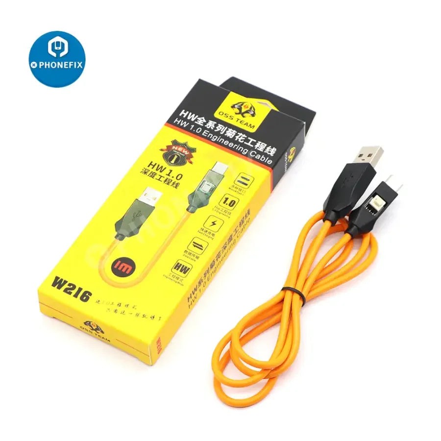 HW Chrysanthemum USB 1.0 engineering cable for Huawei phones, used for phone unlocking and repair by PHONEFIX.