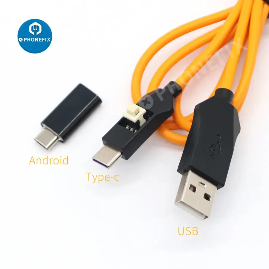 HW Chrysanthemum USB 1.0 engineering cable for Huawei phones, used for phone unlocking tools by PHONEFIX, with a black cable and connector