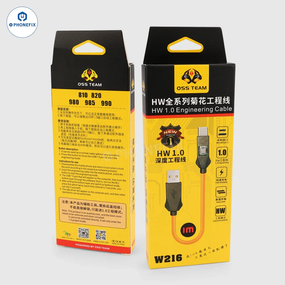 HW Chrysanthemum USB 1.0 engineering cable for Huawei phones, used for phone unlocking and repair by PHONEFIX.