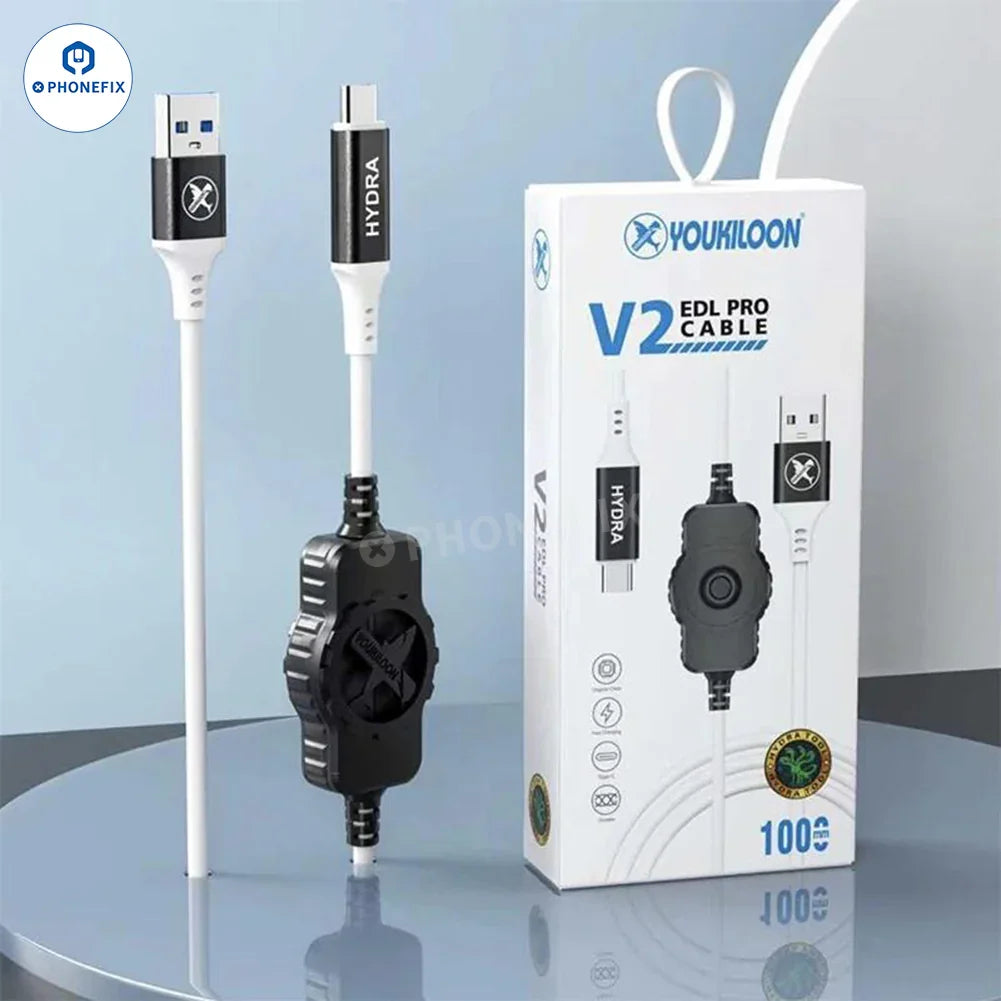 Hydra V2 EDL Pro Cable for Type-C Qualcomm devices by PHONEFIX, used for phone unlocking and repair purposes.