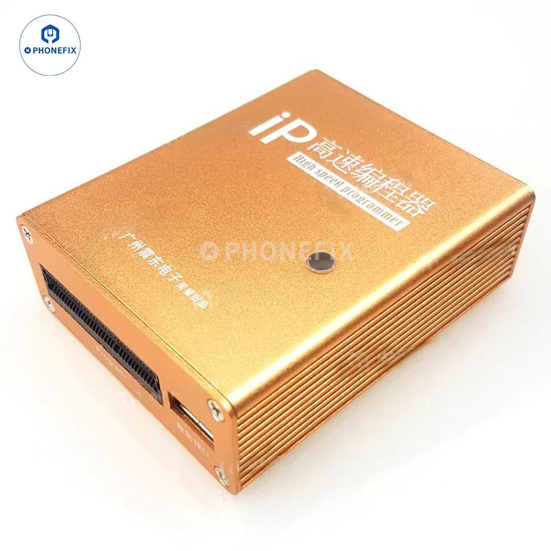 PhoneFix IP BOX V3 high-speed programmer for iPhone and iPad NAND flash, used as a phone unlocking tool.