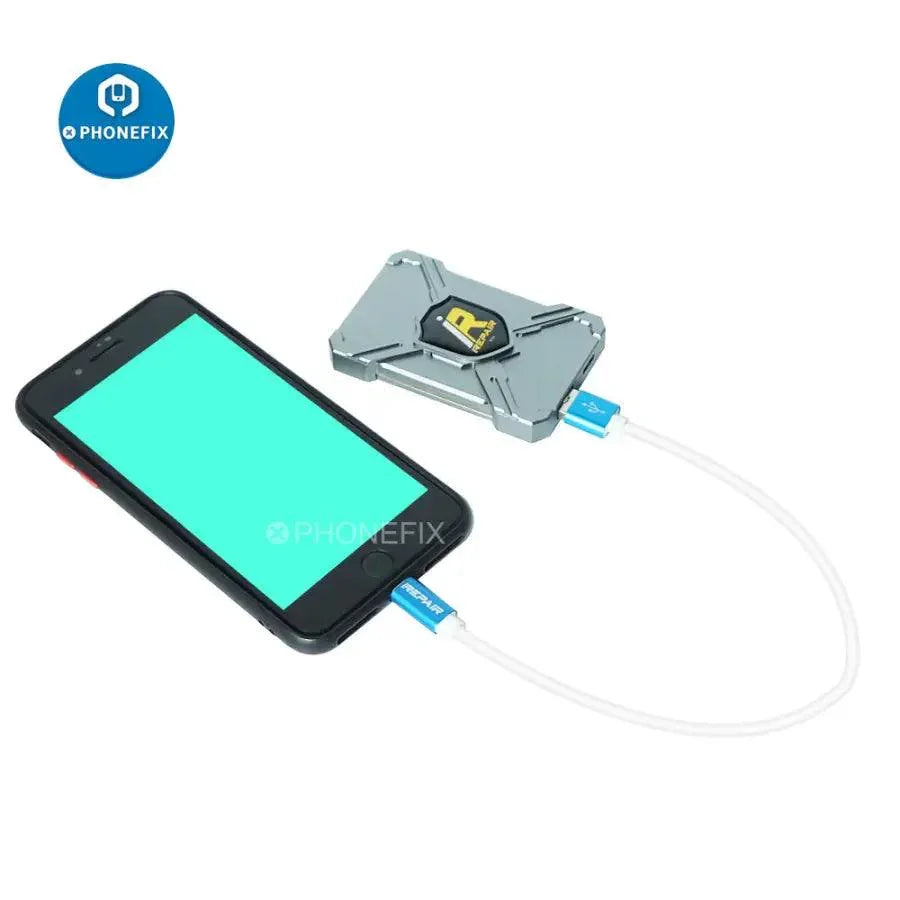 Purple iRepair P10 engineering cable for iPhone and iPad, used as phone unlocking tool by PHONEFIX.