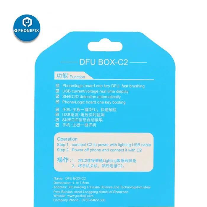 PhoneFix JC C2 DFU Box for iPhone and iPad, one-key DFU tool for restoring and booting iOS devices.