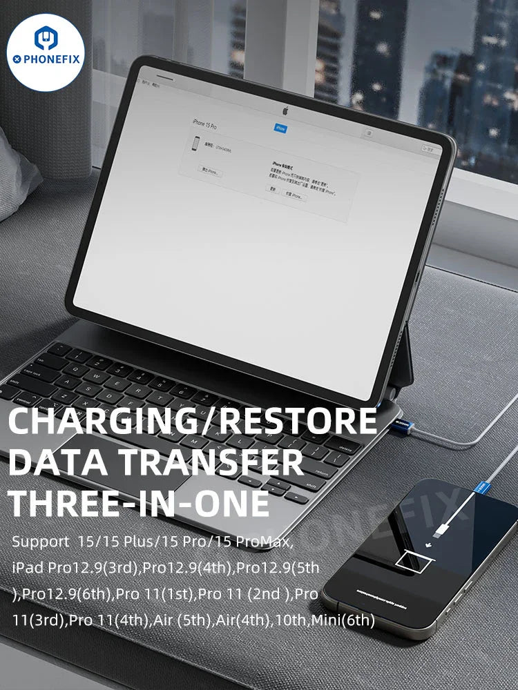 PHONEFIX P15 Magico Restore Easy Cable for iPhone and iPad, used for restoring and unlocking devices with DFU tool.