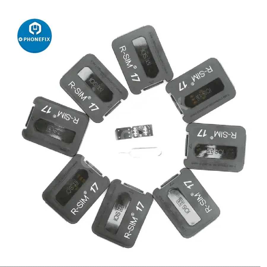 PhoneFIX R-SIM 17 iOS15 unlocking card for iPhone 6 to 13 Pro Max, used for phone unlocking and carrier unlocking tools.