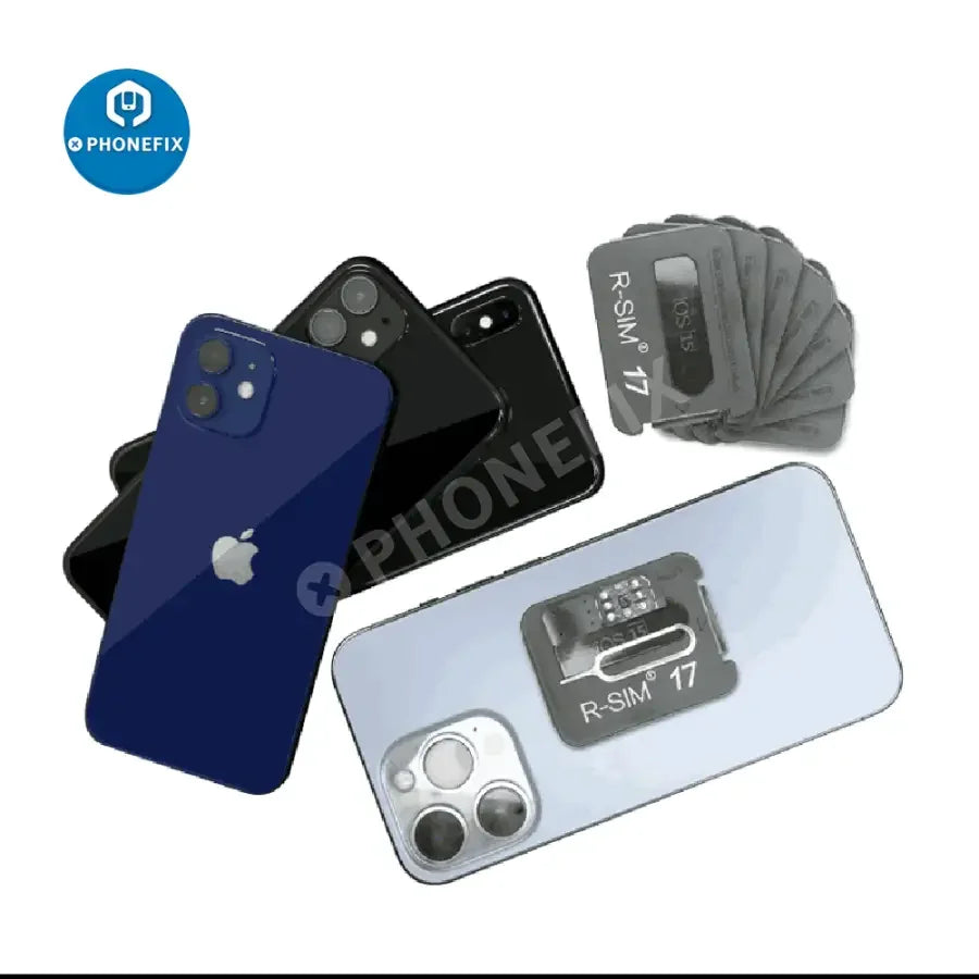 PhoneFix R-SIM 17 iOS15 unlocking card for iPhone 6 to 13 Pro Max, showing the SIM unlocking tool in the image.