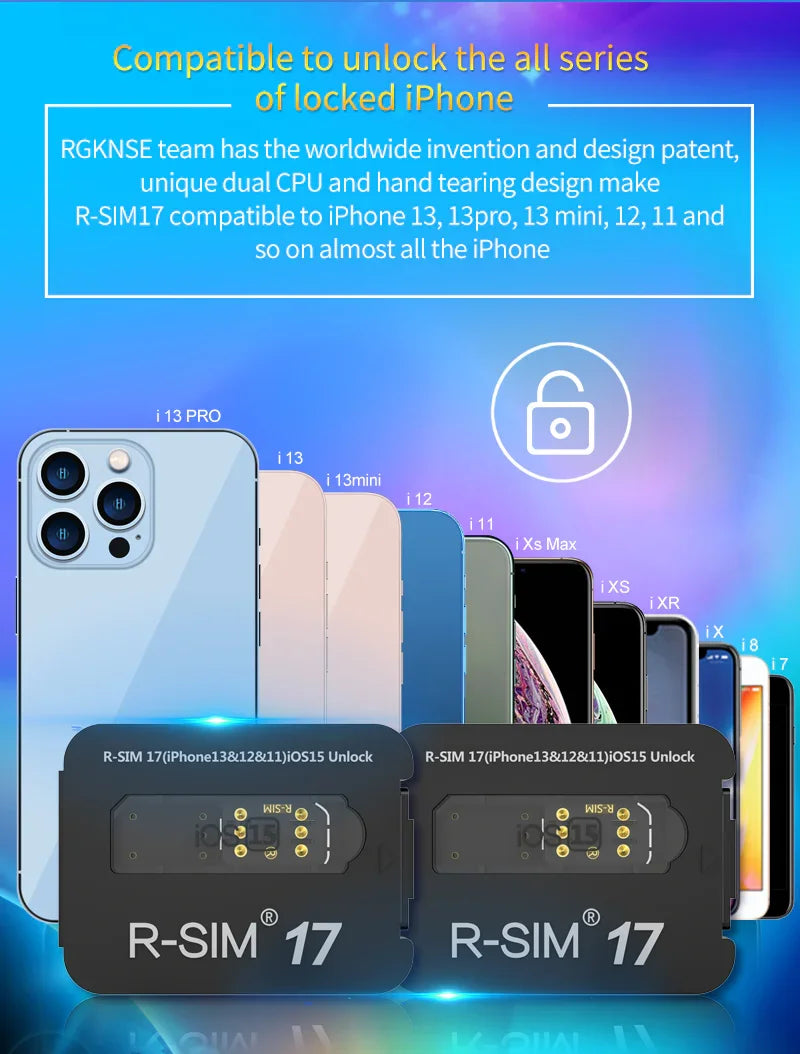 PhoneFix R-SIM 17 iOS15 unlocking card for iPhone 6 to 13 Pro Max, phone unlocking tool for carrier lock removal.