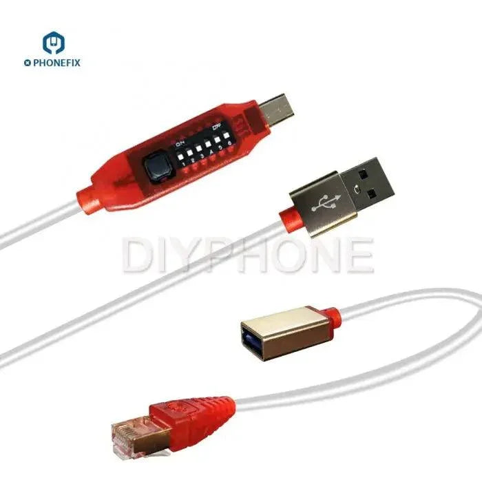 PHONEFIX RJ45 All-in-One Micro USB multifunction boot cable for phone repair and unlocking, with connectors and cable details visible.