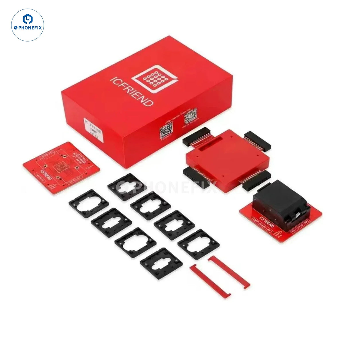 PHONEFIX Z3X Easy Jtag Plus Box with ICFriend eMMC 13-in-1 BGA socket for phone unlocking and repair.