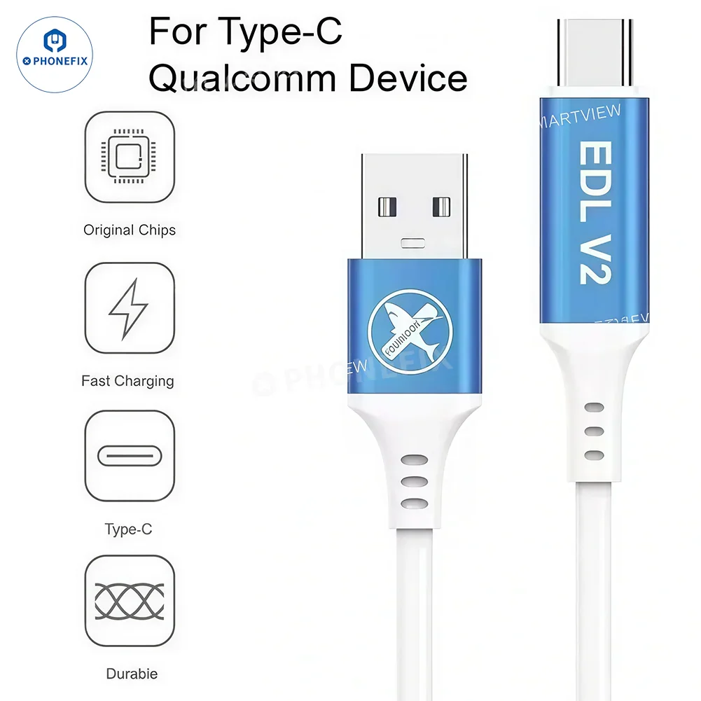 YOUKILOON EDL V2 USB Type-C cable for Qualcomm devices, used for phone unlocking and repair, compatible with PHONEFIX tools.