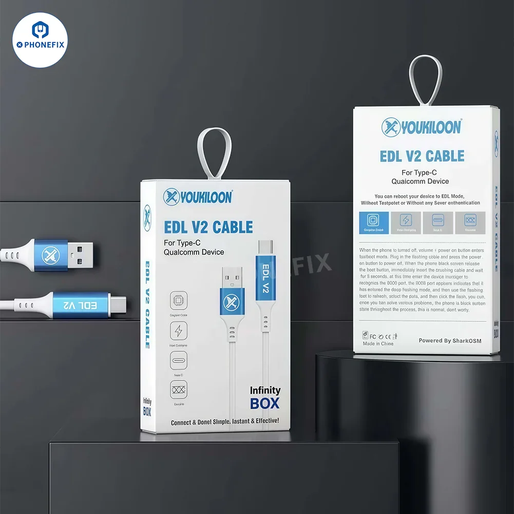 YOUKILOON EDL V2 Type-C Qualcomm device cable for phone unlocking tools, designed for PHONEFIX brand smartphones.