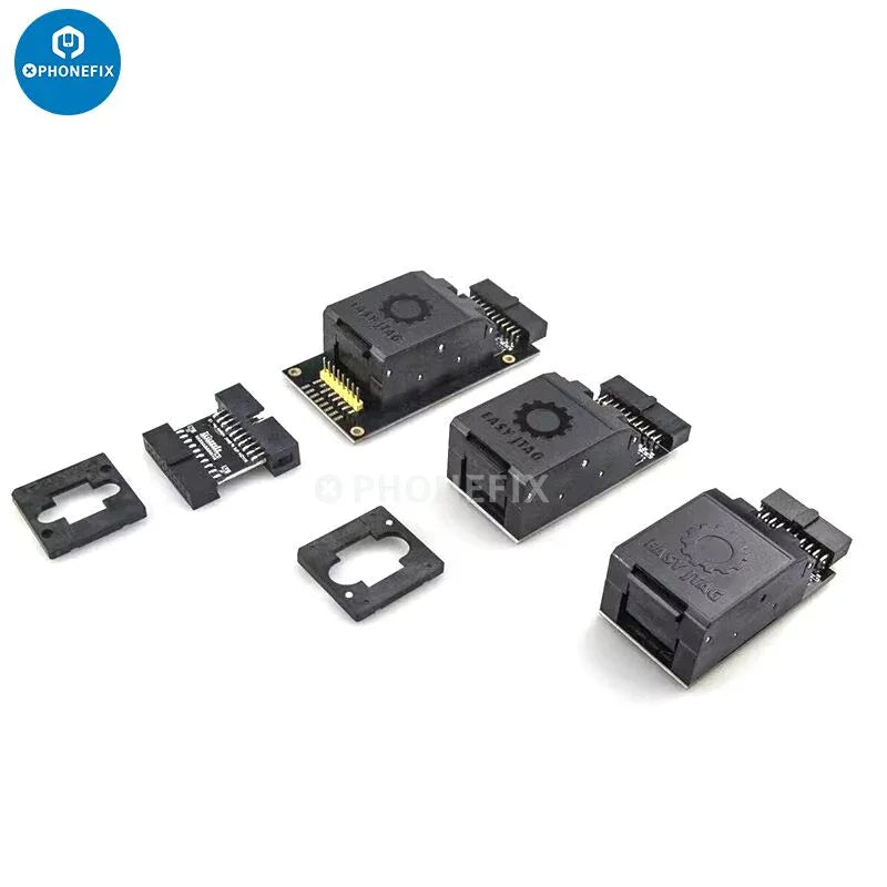 Caja PHONEFIX Z3X Easy Jtag Plus con adaptadores de zócalo BGA para chips eMMC y UFS, utilizada para el desbloqueo y la reparación de teléfonos.