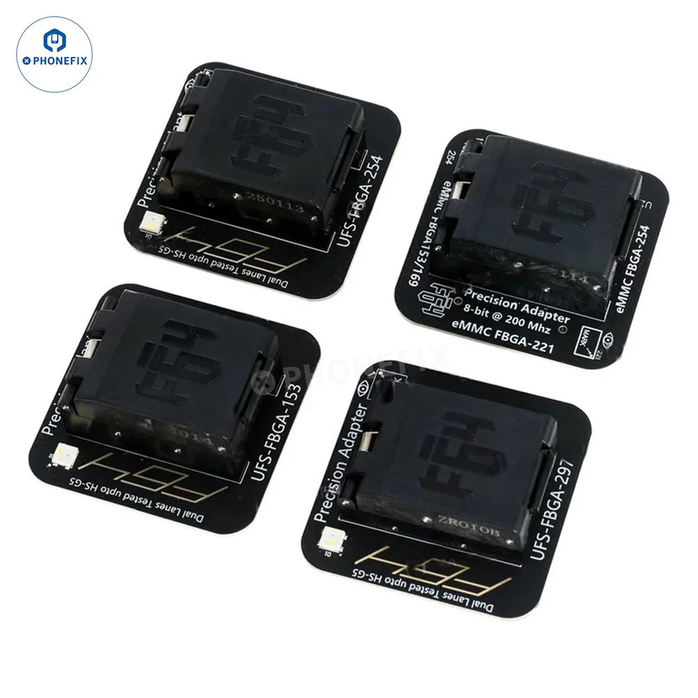 PHONEFIX Flash F64 Ultra NAND programmer for UFS, eMMC, MicroSD, and Nano memory cards used for phone unlocking tools.
