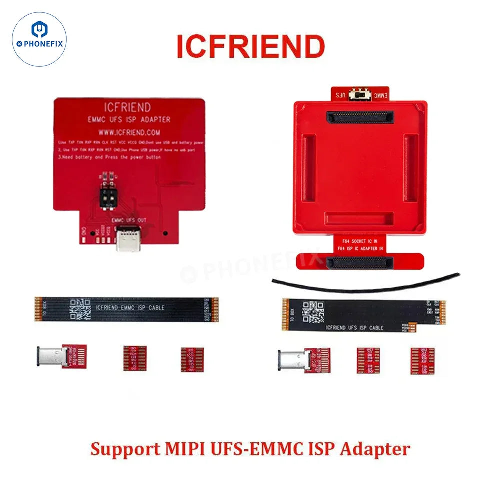 PhoneFix Flash F64 Ultra NAND programmer for UFS, eMMC, MicroSD, and Nano memory cards used in phone unlocking tools.