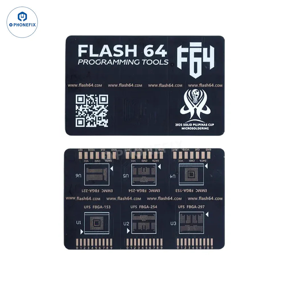 PhoneFix Flash F64 Ultra NAND programmer for UFS, eMMC, MicroSD, and Nano memory cards used in phone unlocking tools.