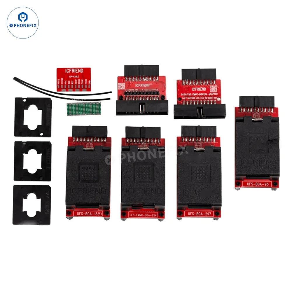 PHONEFIX ICFRIEND UFS BGA153/254/297/95 socket for easy JTAG Plus Box, used for phone unlocking tools and repairs.