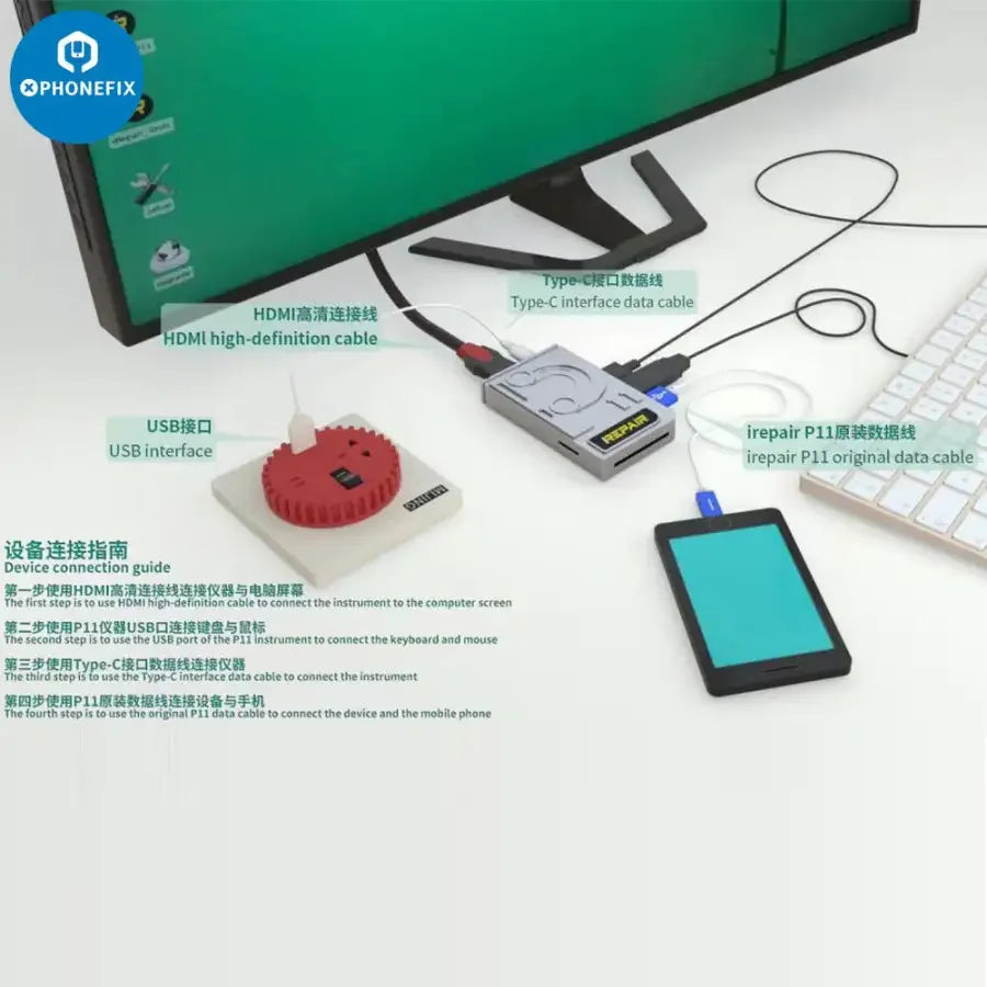 PhoneFix iRepair P11 Programmer for iOS DFU jailbreak and SN code queries, phone unlocking tool for iPhone repair.