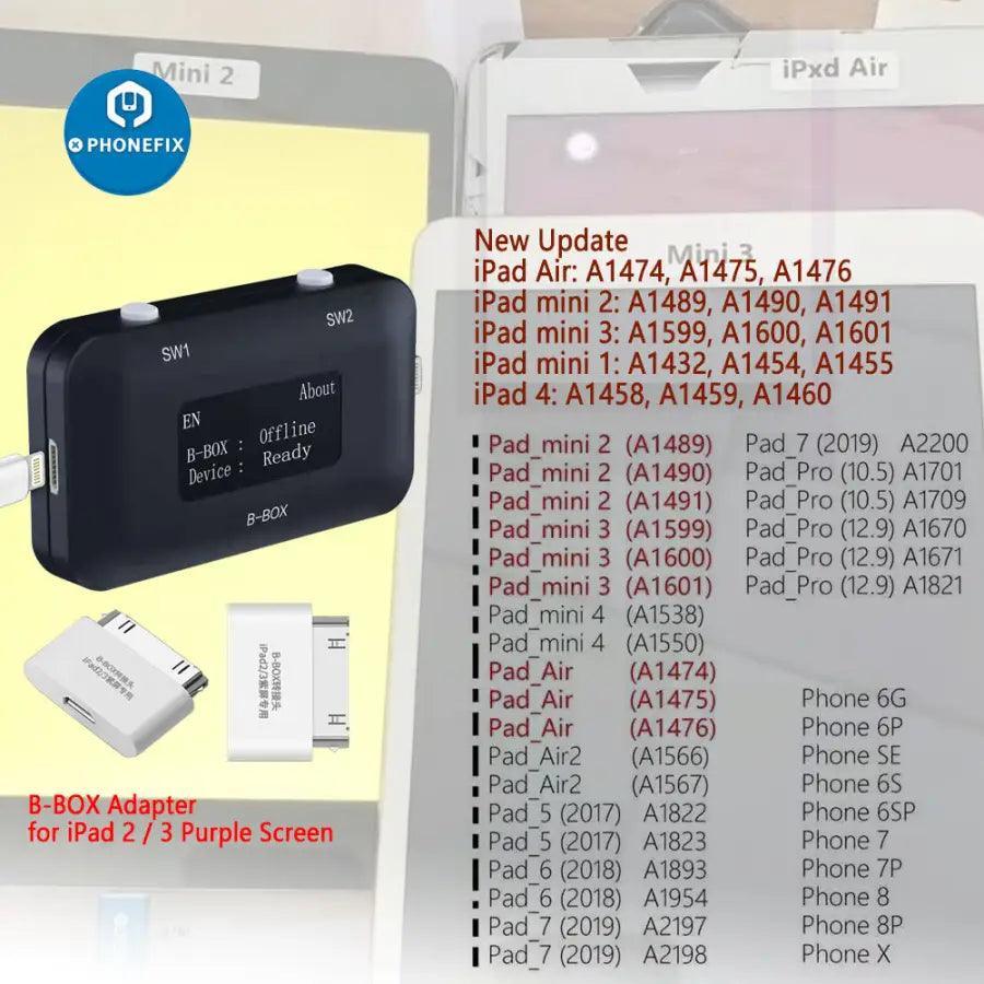 PHONEFIX JC B-BOX Window DCSD Cable for iOS A7-A11, one-key purple mode, used for phone unlocking and repair.