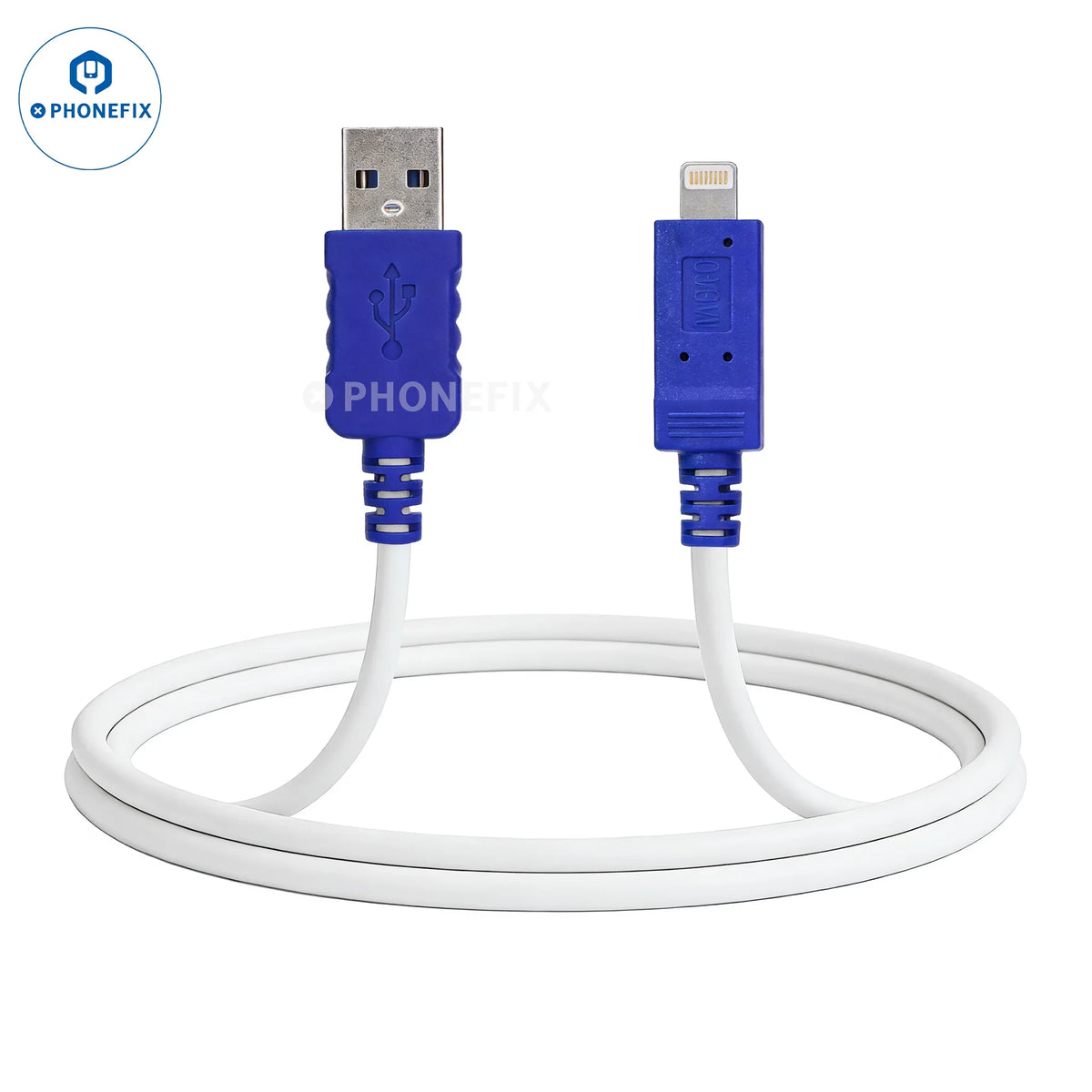 PHONEFIX MAGICO Restore Easy Cable for iPhone and iPad flashing and unlocking, showing a close-up of the cable connector.