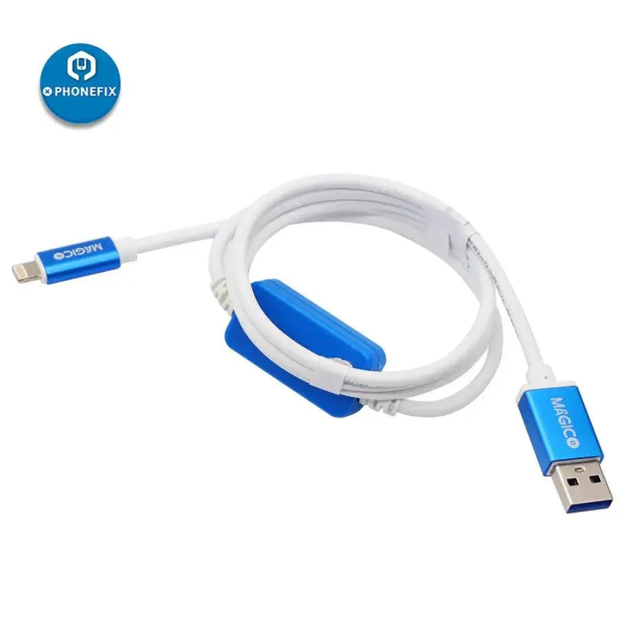Magico DCSD serial port engineering cable for iPhone, PhoneFix phone unlocking tool, used for device servicing and repair.
