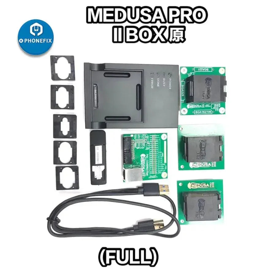 Medusa Pro II box UFS95 UFS153 eMMC 4-in-1 socket adapter for phone unlocking tools by PHONEFIX, shown in the product image.