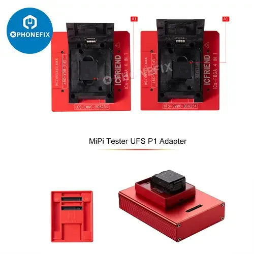 PhoneFix ICFRIEND MiPi NB Max Tester Box for EMMC and UFS chips, used for phone unlocking and chip programming.