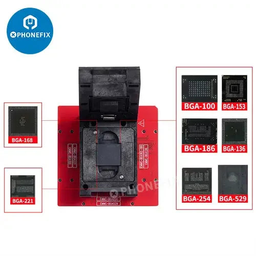 PhoneFix ICFRIEND MiPi NB Max tester box for EMMC and UFS chips, part of phone unlocking tools for mobile device repair.