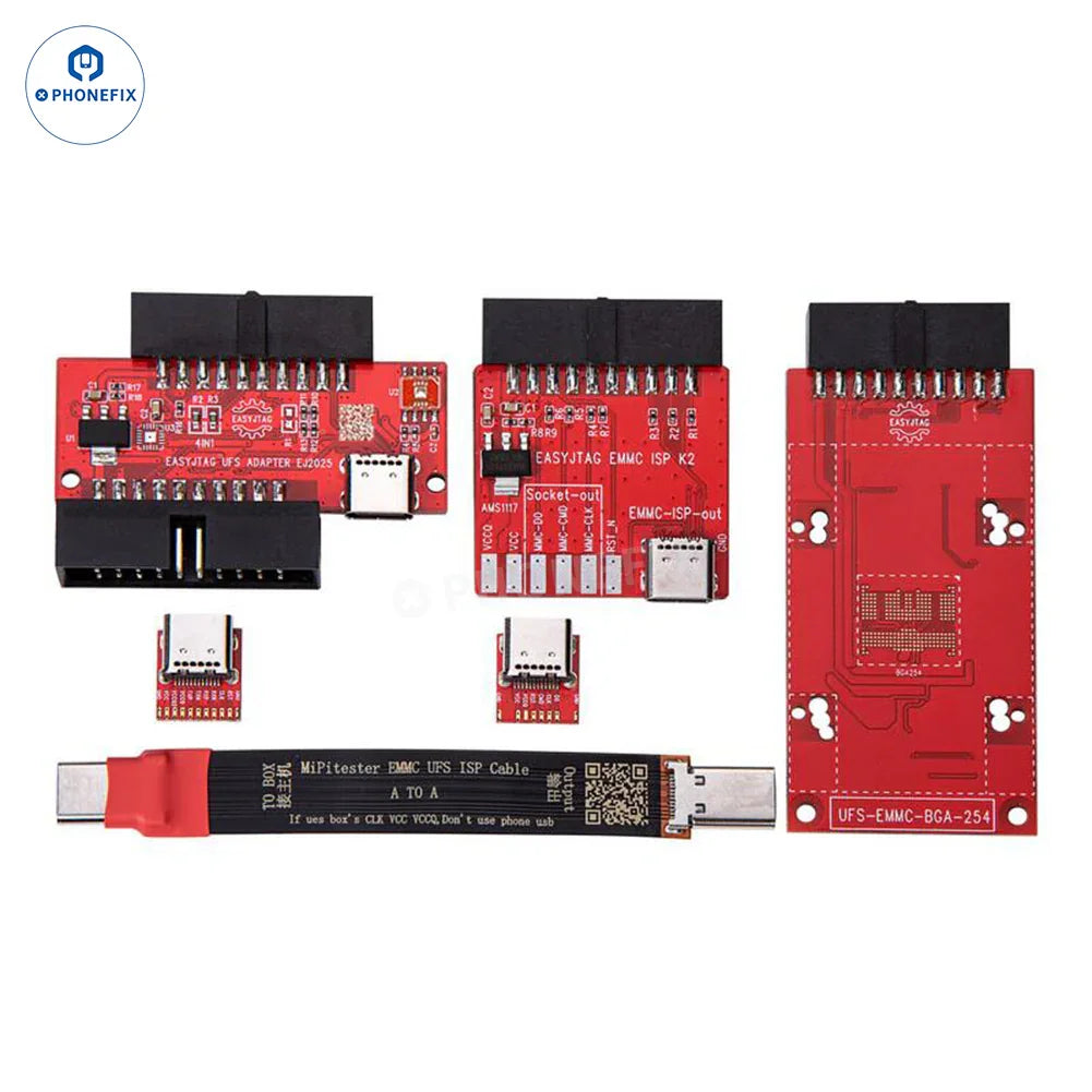 MIPI PRO Tester with UFS EMMC ISP cable and BGA153/254/297 adapters for phone unlocking and repair by PHONEFIX.