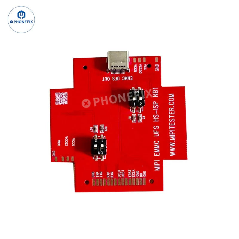 MIPI PRO Tester by PHONEFIX with UFS EMMC ISP cable and BGA153/254/297 adapters for phone unlocking tools.