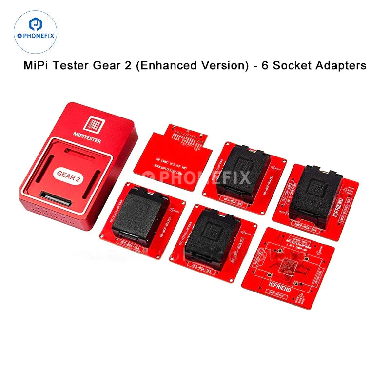 PHONEFIX MiPiTester MINI UFS153 UFS254 EMMC 13-in-1 adapter for phone unlocking tools, showing the compact tester box and connections.