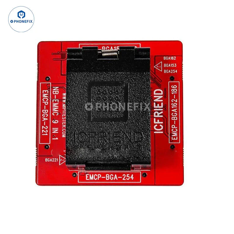 PHONEFIX MiPiTester MINI UFS153 UFS254 EMMC 13-in-1 adapter for phone unlocking tools, shown with multiple connection ports.