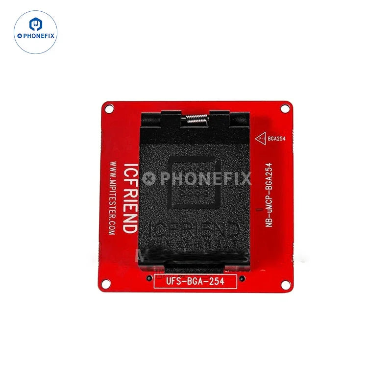 MiPiTester MINI UFS and EMMC adapter for phone unlocking tools, featuring multiple slots for UFS153, UFS254, and EMMC cards.