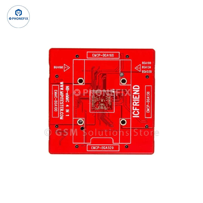 PHONEFIX MiPiTester MINI tester box with UFS and EMMC adapters for phone unlocking and data testing.