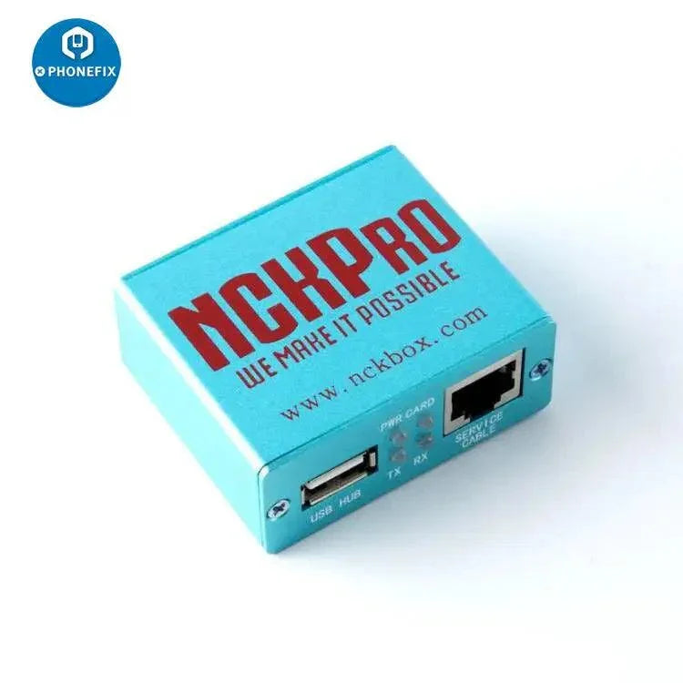 PHONEFIX NCK Pro Box phone unlocking tool with 16 cables for Samsung and Huawei flashing and unlocking repair.