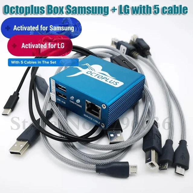 PHONEFIX Octoplus Pro Box for Samsung and LG phone unlocking, flashing, and repair with EMMC and JTAG capabilities.