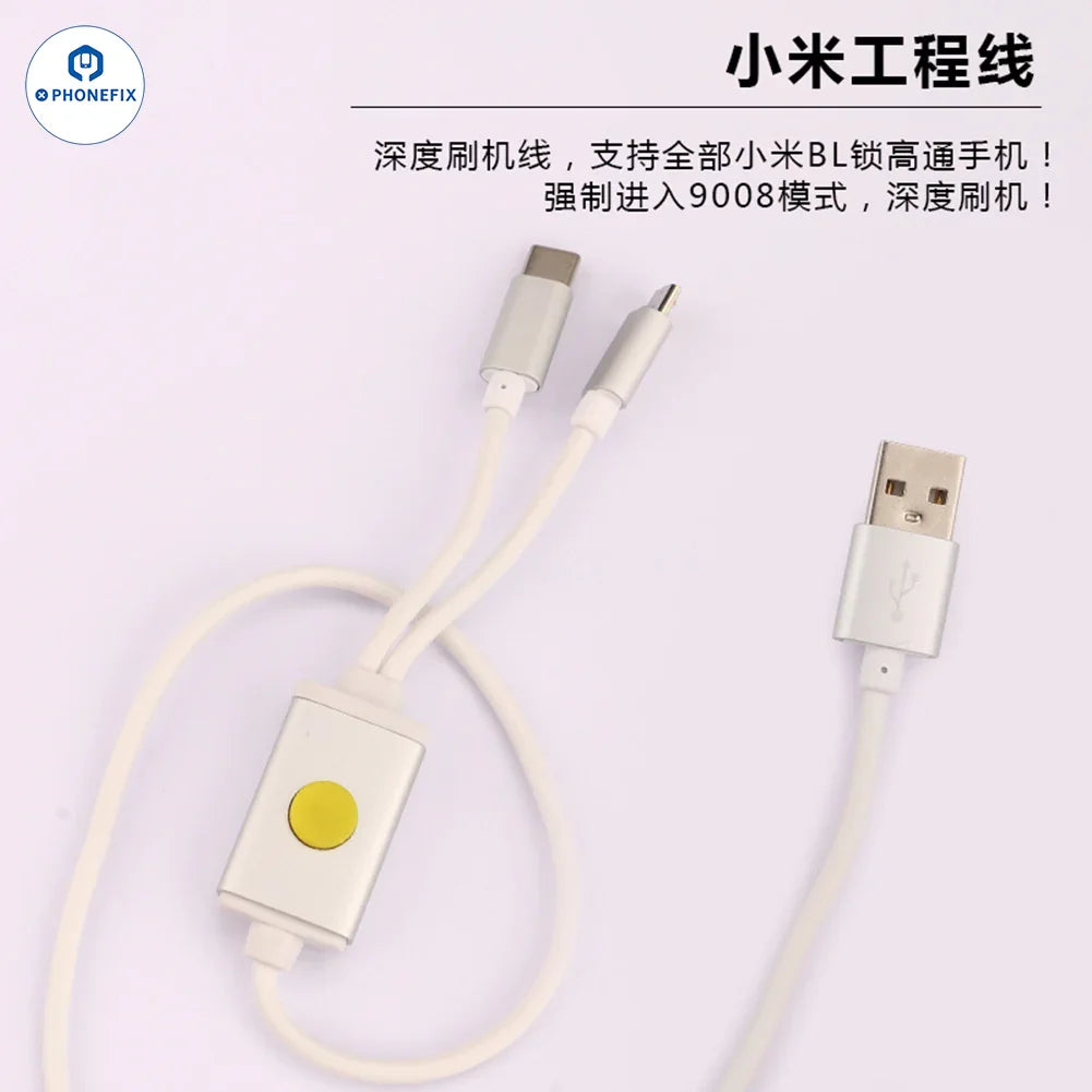 PhoneFix OSS EDL cable for Xiaomi engineering line, fast charging deep flash tool, used for phone unlocking and repair.