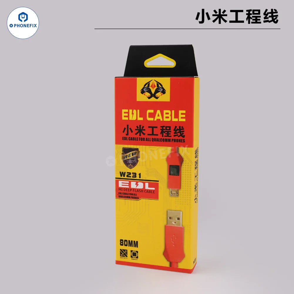 Xiaomi OSS EDL cable for fast charging and phone unlocking, used with PHONEFIX engineering line and deep flash tool.