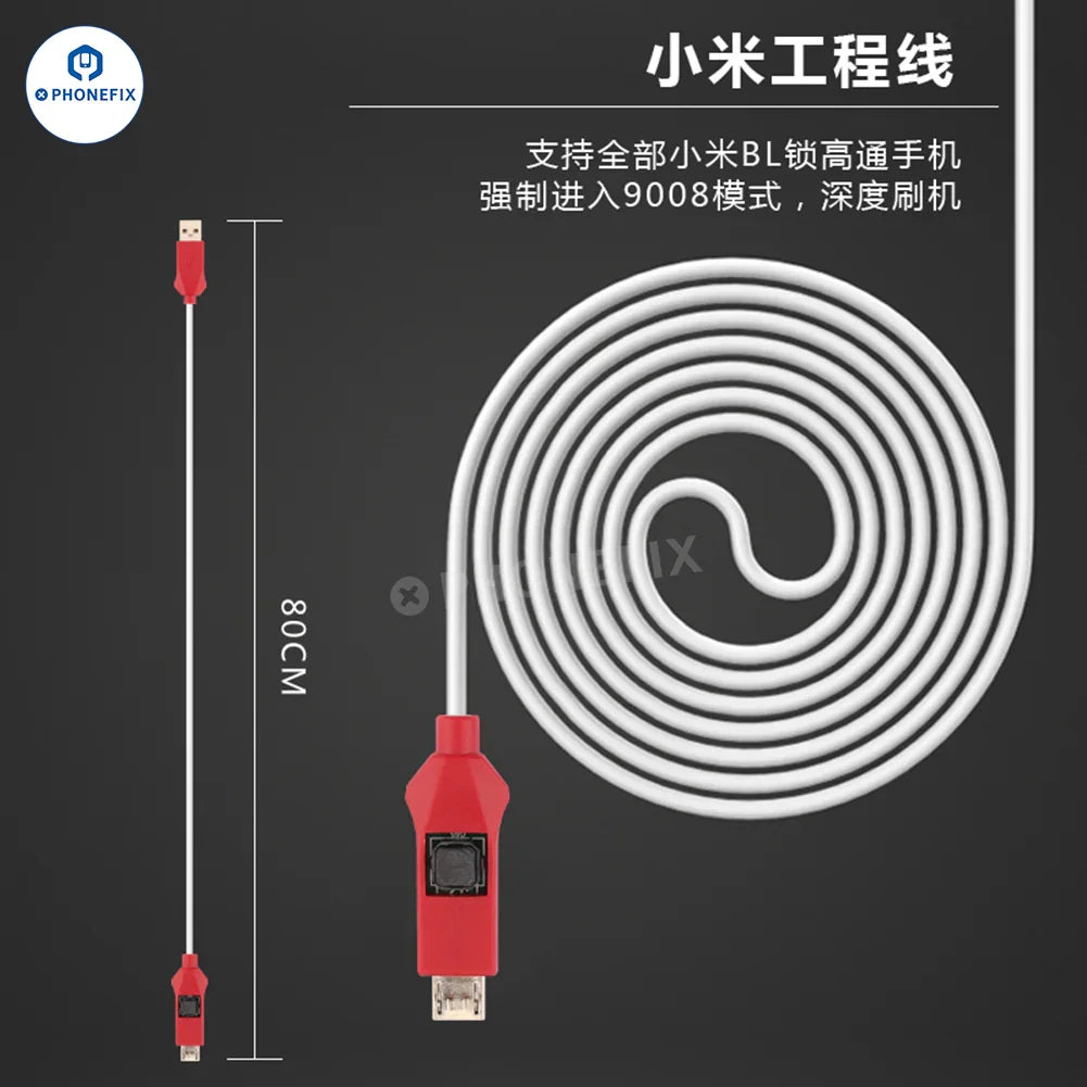PhoneFix OSS EDL Cable for Xiaomi engineering line, used for fast charging and deep flashing in phone unlocking tools.