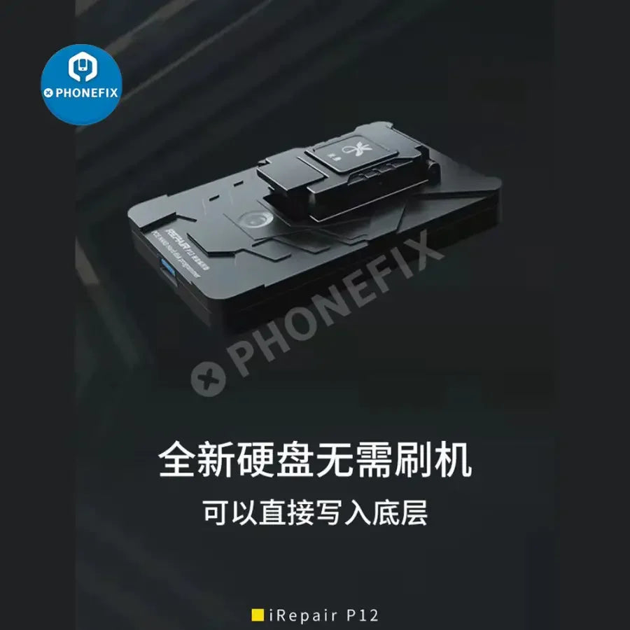 PhoneFix iRepair P12 PCIe NAND hard disk programmer for DFU purple screen repair, phone unlocking tools with adapter included.