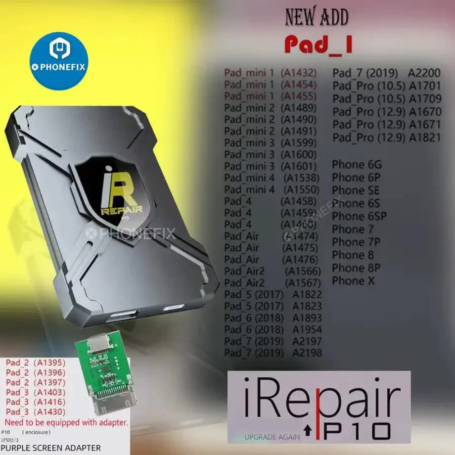 Purple Screen Adapter for iPad 2 and 3 used with iRepair P10 Magico Diag Tool by PHONEFIX, phone unlocking tool.
