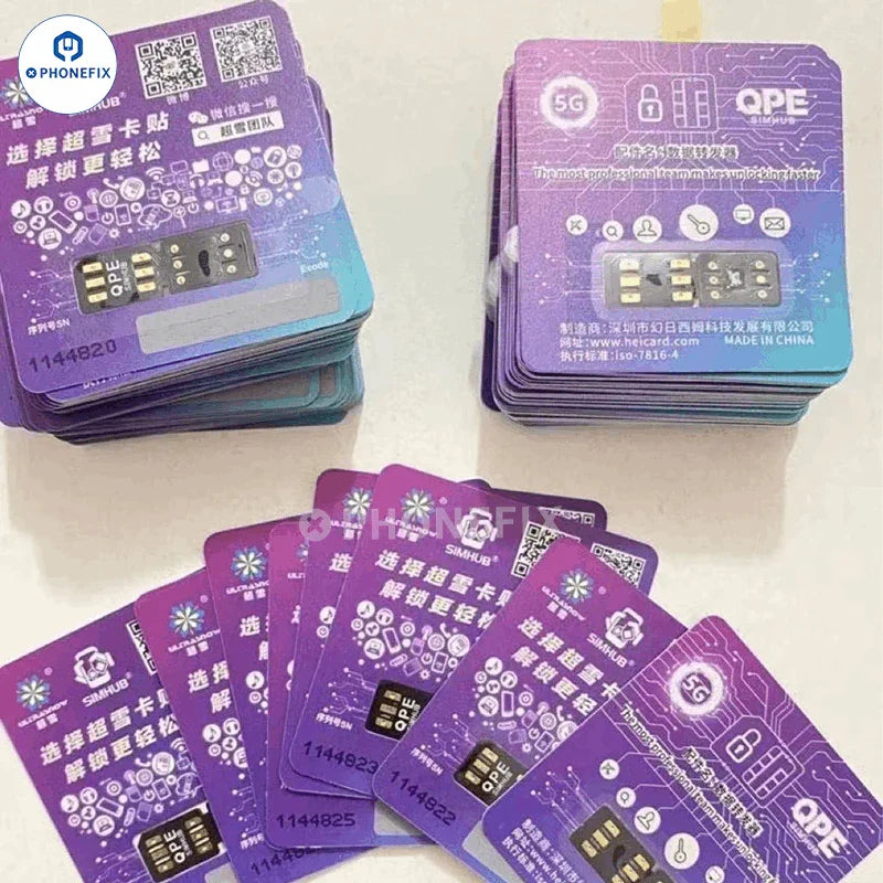 PHONEFIX QPE 5G unlocking eSIM card for iPhone 12-16 Pro Max, phone unlocking tool for 5G device activation.