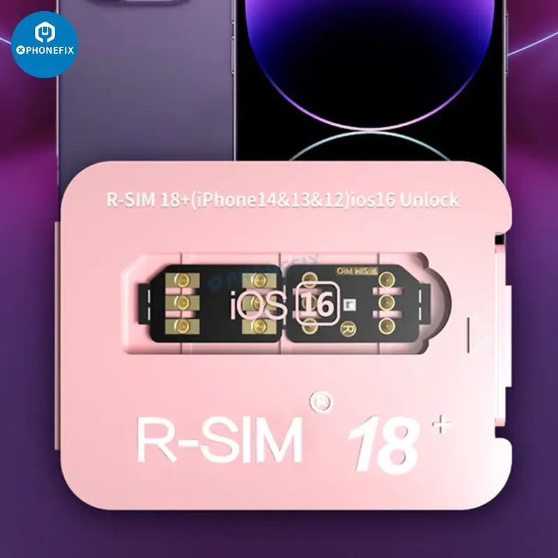 R-SIM18 19 E-SIM 5G unlock card for iPhone 14 and 15 series, used for phone unlocking, by PHONEFIX.